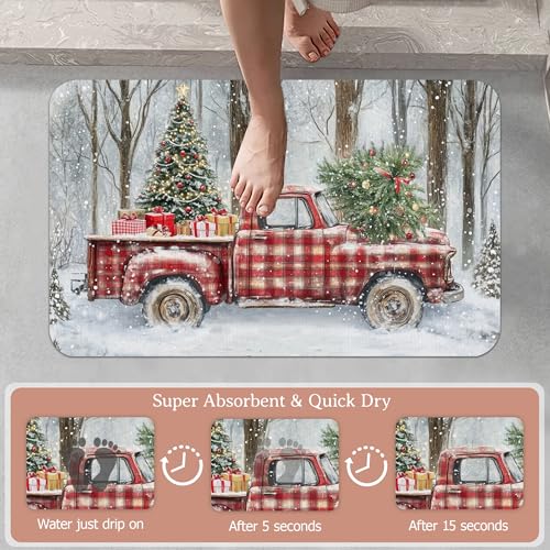 Merry Christmas Bathroom Rugs,Vintage Red Truck Bath Mats for Bathroom,Tree Low Pile Absorbent Bath Mat,Rubber Backing Non Slip Washable Thin Quick Dry Door Mat 17x29.5 Inch - color: Vintage Red Truck,christmas Tree