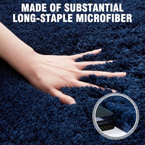 TECHMILLY Super Soft Shaggy Bathroom Rugs, Absorbent Thick Non Slip Microfiber Bath Rugs, Quick Dry Machine Washable Bath Mat for Bathroom Floor, Bathtub and Shower 20"x32" - color: Navy, size: 20'' x 32''
