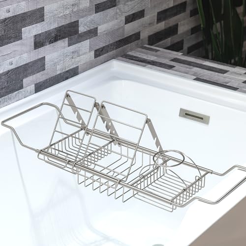 Woodbridge Stainless Steel Extendable Bathtub Caddy Tray in Brushed Nickel Finish with Removable Wine Holder, Book and Phone Rack, Bathcad-BN - color: Brushed Nickel