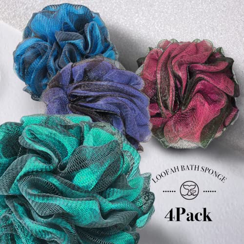 Loofah Sponge Bath Sponge for Women Men 4 Pack (Purple Blue Red Green) - style: Purple Blue Red Green
