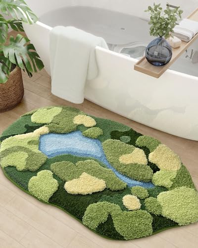 DEXI Moss Bath Mat, Ultra Thick Soft Green Bathroom Rug, Water Absorbent Non Slip Microfiber Rugs for Shower Floor, Sink, Bedroom, Home Accessories Decor, 43x24, Moss Green - color: Green Moss-medium