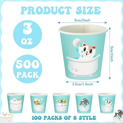 Patelai 500 Pack 3 oz Paper Cups Disposable Bathroom Small Mouthwash Animal Beverage Drinking Cups for Home, Office, Travel, Party(Bathroom Cat) - style: Bathroom Cat