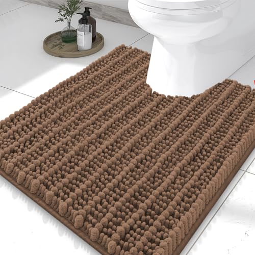 Smiry Bathroom Toilet Rugs U Shaped 24x20, Extra Soft Absorbent Non Slip Rubber Backing Chenille Contour Bath Rugs for Toilet, Machine Washable Contoured Bath Mats, Mocha - color: Mocha, size: 24'' X 20''