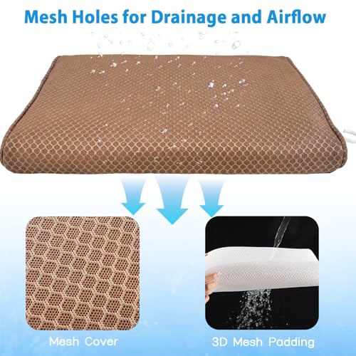 AEROiVi Shower Seat Cushion, Shower Chair Cushion for Transfer Benches in Bathtub, Cushion for Sauna, 3D Mesh Pad with Hook, Slip-Resistant, Design for Elderly, Senior, Handicap Disabled - size: Brown