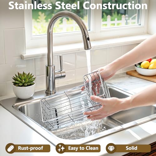 Shinowa Kitchen Dish Soap Dispenser Set, 14OZ Glass Bottle with Rustproof 304 Stainless Steel Sponge Holder and Instant Dry Tray, Hand and Dish Soap Dispenser Set for Kitchen Sink Organizer, Silver - color: Silver + Dark Grey + Transparent