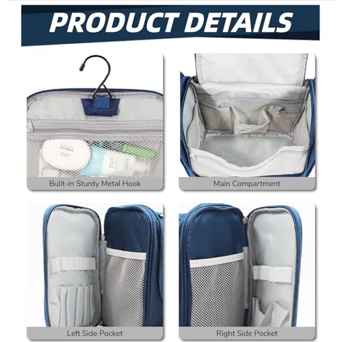 Buruis Hanging Toiletry Bag for Women and Men, Large Water-Resistant Makeup Organizer with Sturdy Hook, Lightweight Nylon Dopp Kit for Full-Sized Toiletries & Cosmetics, Blue - color: Blue, size: Large