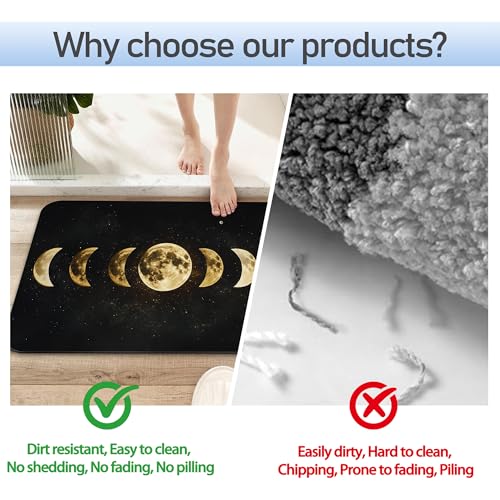 Celestial Moon Phases Bathroom Mat,Non-Slip Rubber Backing Thin Low-Profile Bath Rug,Easy-Clean Bathroom Floor Mat for Shower,Bathtub,Kitchen,or Entryway - color: Celestial Moon Phases