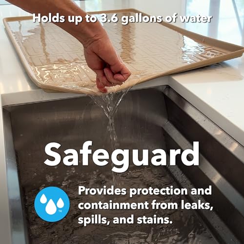XTREME MATS Waterproof Undersink Mat (Beige 31" 1/4 x 19 1/4) Cabinet Base Liner for Bathroom Vanity Cabinets Catches Leaks Prevents Damage Flexible Driptray - color: Beige, size: 31" 1/4 x 19" 1/4)
