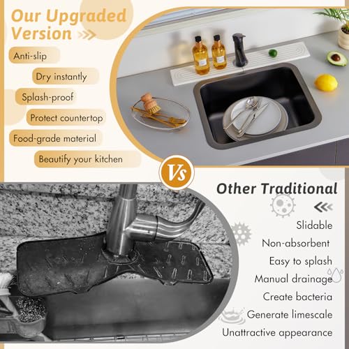 Faucet Mat for Kitchen Sink, 20" Wide Diatomite Fast Drying Stone Tray, Super Absorbent, Prevents Moisture Buildup, Faucet Water Splash Guard for Bathroom Counter, Sink Protector Gift for Mom, White - size: 20" x 3.9"