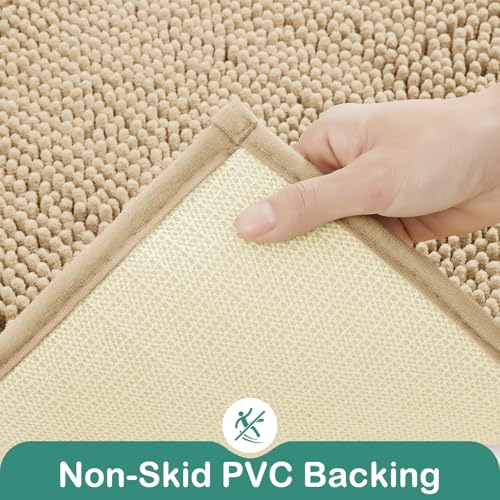 HOMEIDEAS Bathroom Rugs Set 2 Pieces, Ultra Soft Non Slip Absorbent Chenille Toilet Bath Mat Set (Beige) - color: Beige-beige, size: 1'8" x 2'8" (U Shape 20"x24"+20"x32")