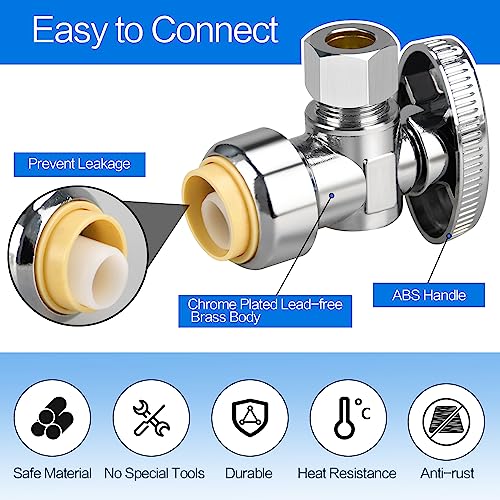 20pcs 1/2" × 3/8" Angle Stop Valve, 1/4 Turn | 1/2" PTC Input, 3/8" OD Compression Output for Faucet, Toilet Valves, No Lead - size: 20×Angle