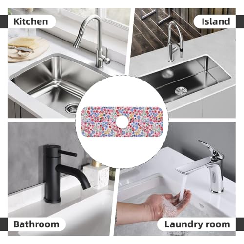 Millefleurs Different Flowers Pink 15" X 5.5" Kitchen Sink Splash Guard Faucet Faucet Guard Draining Mat Sink Splash Guard Faucet Kitchen Bathroom - color: Millefleurs Different Flowers Pink
