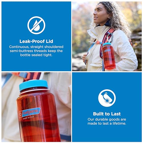 Nalgene 32 oz Wide Mouth Water Bottle | BPA-Free, Durable & Leak Proof, Lightweight Bottle for Hiking & Gym, Work & Travel - color: Flame w/ Blue Atoll, size: 32 Ounces