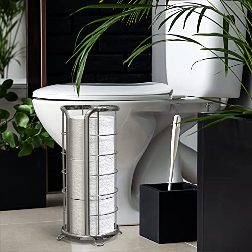 BROOKSTONE, Shiny Chrome Toilet Paper Holder, Freestanding Bathroom Tissue Organizer, Minimalistic Storage Solution, Modern & Stylish Design [Holds MEGA Rolls] - color: Chrome