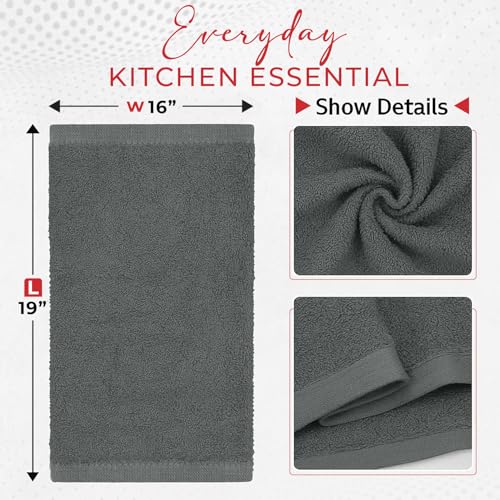 RIVERSIDE Bar Mop Towels Pack of 12, 16x19 Inches, 100% Ring Spun Cotton Terry Cloth Kitchen Towel, Highly Absorbent & Reusable Multipurpose Cleaning Rags for Bathroom, Hotel, Restaurant, Gray - color: Gray, size: Bar Mop (PK 12)