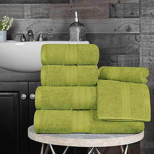 Superior 700 GSM Long Staple 100% Combed Cotton, Durable, Plush and Absorbent 6-Piece Single Ply Towel Set - Green Essence - color: Green Essence, size: 6-Piece Towel Set
