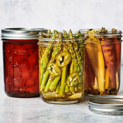 KORCCI Amber Glass Mason Jars 16oz - 6 Pcs Wide Mouth Mason Jars With Lids And Bands. Empty Candle Jar, Food Storage Containers, Canning Jar For Canning, Fermenting, Pickling, Jar Décor.