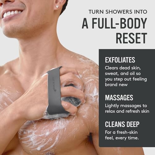 Sud Scrub® Antimicrobial Silicone Body Scrubber, Exfoliating Body Brush for Sensitive Skin, Antibacterial Shower Scrubber for Body, Bathroom Essentials for Men & Women, Charcoal - color: Charcoal