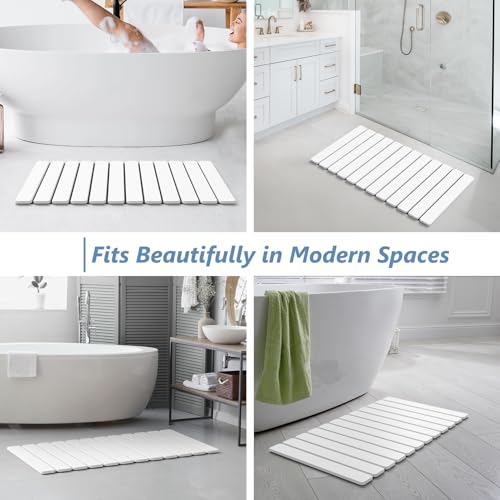 AWW Foldable Stone Bath Mat, Diatomaceous, 31.5"x15.7", White | Quick-dry surface, super absorbent, easy-clean finish, non-slip mat included, and compact storage for small bathrooms - color: White, size: 31.5" x 15.7"