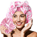Years Calm Extra Large Shower Cap for Long Thick Hair – Waterproof Double Layer Bath Cap with Satin Lining, Secure Elastic Fit for Braids, Curls & Extensions - color: Pink Heart