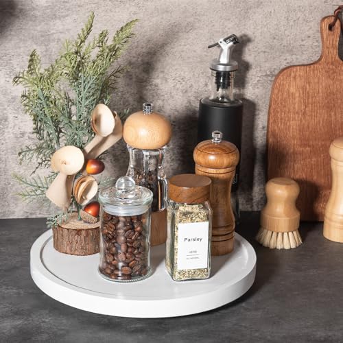 Wood Lazy Susan Organizer Kitchen Turntable for Cabinet Farmhouse Bathroom Decor Round Decorative Tray for Vanity, Counter, Sink, Coffee Table, 10 Inch, White - color: White, size: 10“