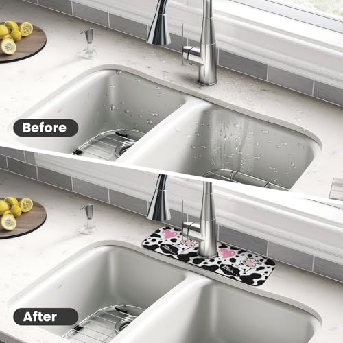 Cow Pink Print Cute Country Rustic Farmhouse 15" X 5.5" Kitchen Sink Splash Guard Faucet Faucet Guard Draining Mat Sink Splash Guard Faucet Kitchen Bathroom - color: Cow Pink Print Cute Country Rustic Farmhouse