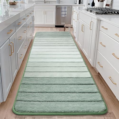 Kmson Ombre Bath Mat for Bathroom, Non Slip Ultra Soft and Thick Water Absorbent Bath Carpet, Machine Washable & Quick Dry Bathroom Rug, for Bedroom Door Living Room Green 17" x 47" - color: Green Rug, size: 17" x 47"