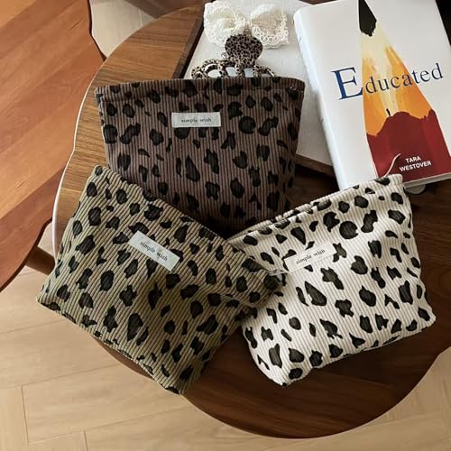 Wudygirl Makeup Bag Travel Cosmetic Bag for Women Small Makeup Pouch with Handle Zipper Cosmetic Pouch Handbag Aesthetic 8.3" x 5.9"(Brown Leopard) - color: Brown Leopard