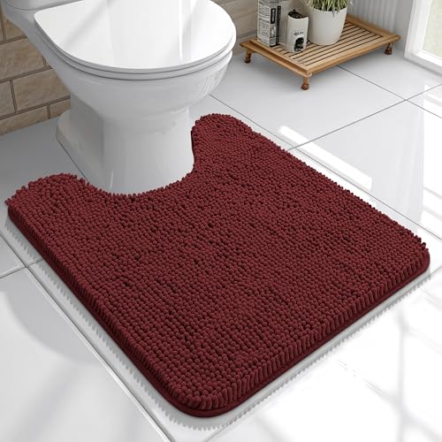 OLANLY Toilet Rugs U-Shaped 20x20, Extra Soft Absorbent Chenille Contour Bathroom Rugs for Toilet, Dry Quickly, Machine Washable, Non-Slip Bath Mat, Andorra Red-Brown - color: Andorra Red-brown, size: 20" X 20" Contour Rug