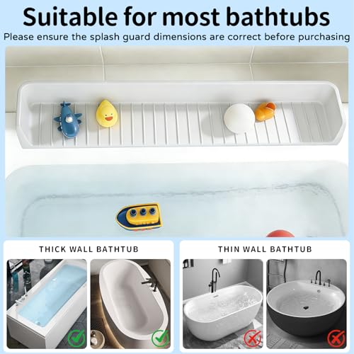 Splash Guard for Bathtub, 31-Inch Silicone Tub Toy Tray for Kids | Bathtub Splash Guard for Kids, Tub Edge Guard with Toy Holder Shelf to Help Reduce Spills and Keep Floors Dry - color: White