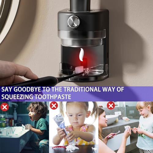 Toothpaste Squeezer, Bathroom Wall Mounted Electric Toothpaste Dispenser with Adjustable Toothpaste Dispensing Amount, Automatic Toothpaste Dispenser for Adults and Kids (Black) - color: Black