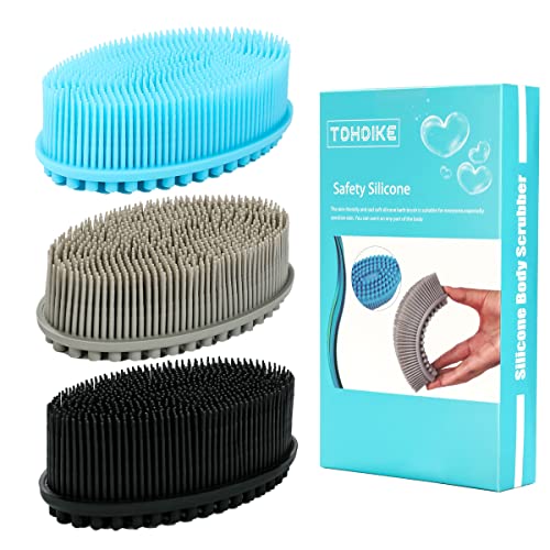 Silicone Body Scrubber Loofah - Set of 3 Soft Exfoliating Body Bath Shower Scrubber Loofah Brush for Sensitive Kids Women Men All Kinds of Skin(Black/Gray/Blue) - size: Colors: Black, Gray, Blue
