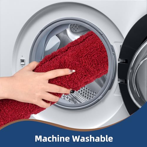 Bathroom Rugs Sets 3 Piece, with 20" x 28" U-Shaped Toilet Rug, Ultra Absorbent and Super Soft Touch, Non-Slip, Microfiber Plush,Rectangular Pattern, Quick Dry Bath Mats for Bathroom, Tub, Bedroom - color: Dark Red