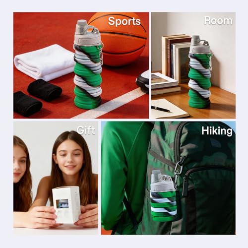 Reusable BPA Free Foldable Silicone Water Bottles for Kids, Students, Adults, Travel Camping Hiking (1pack, Green) - color: Green, style: 1pack