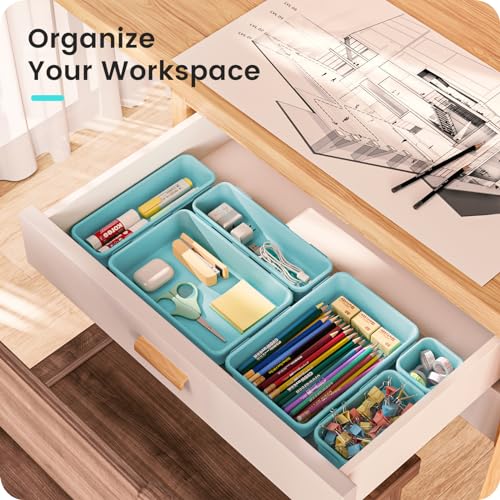 【Military Grade】A-LuGei Drawer Organizer,【𝟱𝗦𝗶𝘇𝗲】Makeup organizer,【Holds 177 Items】Bathroom Organizers and Storage,Organization and Storage,Desk Drawer Organizer for Vanity【Blue】 - color: Blue