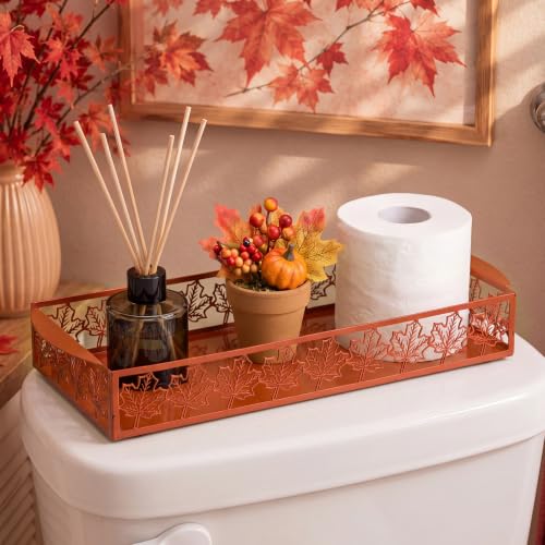 Autumn Red Maple Leaves Toilet Paper Basket Cute Metal Toilet Tank Paper Holder with Handle Fall Bathroom Storage Organizer Rural Vintage Accessories Decor for Bathroom Restroom - style: Autumn Maple Leaves