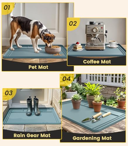 Wohbay Under Sink Mats for Kitchen Waterproof, 34" X 22" Or Smaller Cut to Fit Under Sink Drip Tray for Kitchen Bathroom Cabinets, Silicone Sink Liner Hold Up to 3.3 Gallons Liquid - Teal - color: Teal