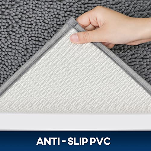 TREETONE Machine Washable Water Absorbent Bath Mat Bathroom Rugs Non Slip Soft Microfiber Mat (Set of 3-Medium 20" x 32"/Contour/Lid Cover, Gray) - color: Grey, size: Set of 3-Medium 20" x 30"/Contour/Lid Cover