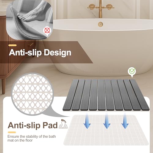 Foldable Stone Bath Mat,Diatomaceous Earth Shower Mat,Non-Slip Quick Dry Bath Mat for Bathroom,Super Absorbent Stone Bathroom Mat,Naturally Easy to Clean,23.4"x 15.4",Gray