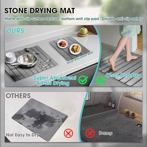 Dish Drying Mat Stone Bath Mat Diatomaceous Earth Stone Drying Mat For Kitchen Counter Sink Bath Mat Quick Dry Non Slip Foldable Dish Drying Rack Mat Small(16"×12" Dark Grey) - size: 16" x 12"