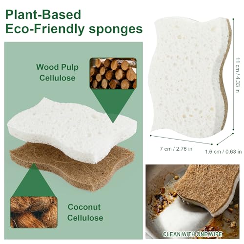 LILAC Natural Cellulose Sponges for Dishes - Ergonomic Non-Scratch Kitchen Scrub Sponges - 100% Biodegradable & Eco-Friendly Cleaning Sponges for Non-Stick Cookware, Bathroom & Household (10 Pack) - size: 10 Pack