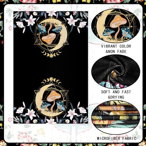 Boyiee Set of 6 Witchy Kitchen Towels Boho Tea Towels Absorbent Mushroom Floral Dish Towels 24 x 16'' Gothic Dish Towels Sun Moon Star Butterfly Hand Towels Gifts for Farmhouse Kitchen Bathroom - color: Moon