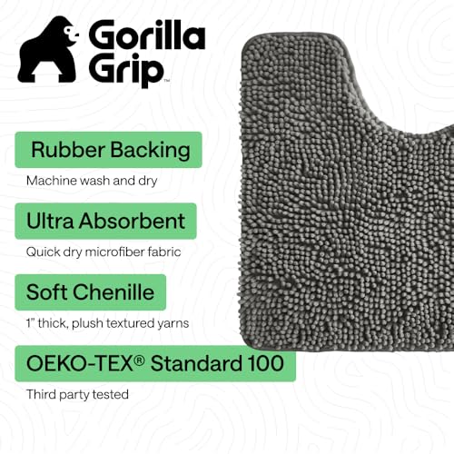 GORILLA GRIP Bathroom Rug Sets, Soft Chenille 2 Piece Area Rugs Set, Toilet Base Mat and 30x20 Carpet, Absorbent Microfiber Washable Mats Dry Quickly, Home Décor and Bath Room Accessories, Charcoal - color: Charcoal, style: 30"x20" + Oval 24"x19.5" - 2 Pa