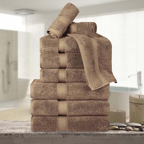 Superior Egyptian Cotton 800 GSM Plush & Absorbent, 9 Piece Set, Latte | Quick Dry, Soft Luxury Towel Set, Bath Essentials, Guest Bath, Spa, 3 Bath, 3 Hand, 3 Face Towel, Madeline Towels - color: Latte, size: 9 Piece Towel Set
