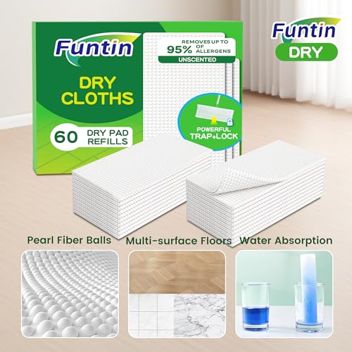 Funtin Thickened Mop Pads for Swiffer Sweeper, Unscented Disposable Mopping Cloths, Dry & Wet Use for Dirt, Dust, Hair, Home, Bathroom, Kitchen (60ct) - color: 60ct