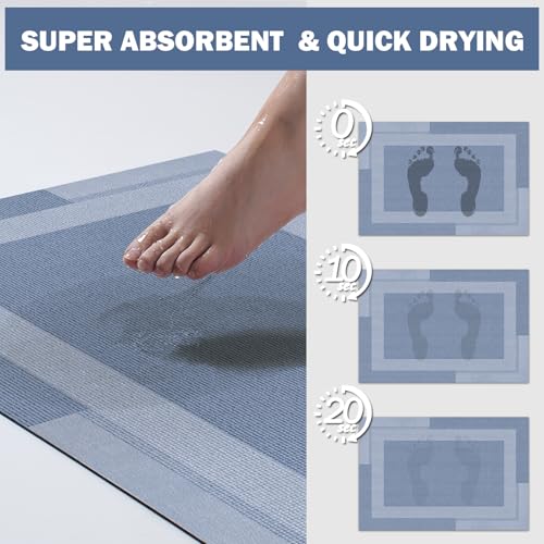 YDKGL Non Slip Bath Mat, Rubber Backing Ultra Thin Bathroom Rugs Fit Under Door Quick Dry Super Absorbent Washable Bath Rug Shower Mat for Bathroom Floor Bathtub Shower Sink, Easy Care Blue 16"x 24" - color: A- Blue, size: 16" x 24“