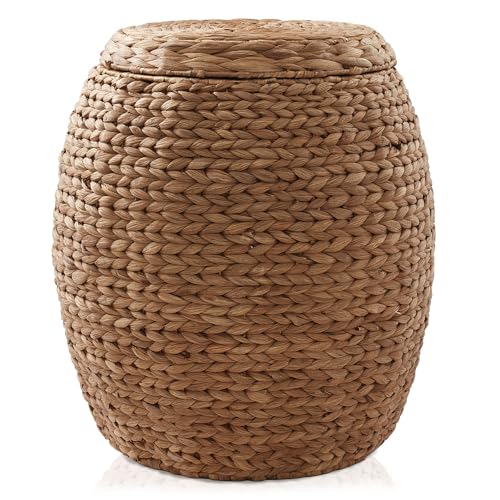 Casafield Round Storage Basket with Lid - Cinnamon, Handwoven Water Hyacinth Organizer for Laundry, Blankets, Plants, Bedroom, Living Room, Office - color: Cinnamon