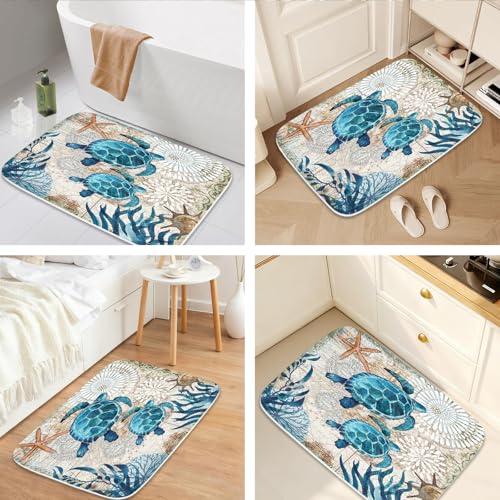 Sea Turtles Nautical Blue Ocean Beach Animals Bath Rugs Non Slip Shower Mat Bathroom Decor Door Rug (20x31 inches, Sea Turtles) - color: Multi Color 1, size: 2'7" x 1'8" (Rectangular)