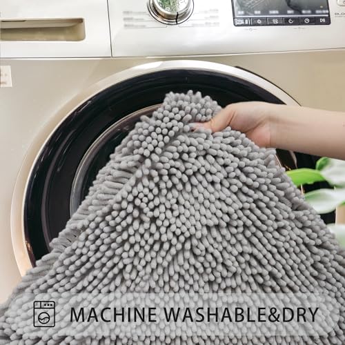 U-Shaped Toilet Rug, Chenille Contour Bathroom Mat, Non-Slip PVC Backing, Machine Washable, 20x20, Light Grey - color: Light Grey, size: 1'8" x 1'8" (20"x 20"U)