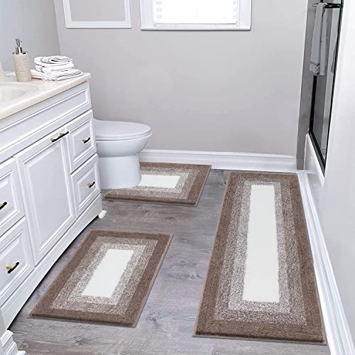 Bsmathom Bathroom Rugs Sets 3 Piece, Non-Slip Absorbent Bath Mats, Extra Soft Plush Shaggy Bath Rugs with U-Shaped Contour Toilet Mat Machine Washable, Coffee - color: Coffee, size: 18"x26"+18"x48"+U Shape 20"x24"